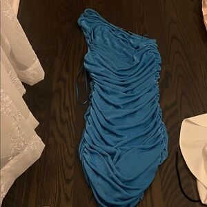 Lioness Teal One-Shoulder Ruched Dress